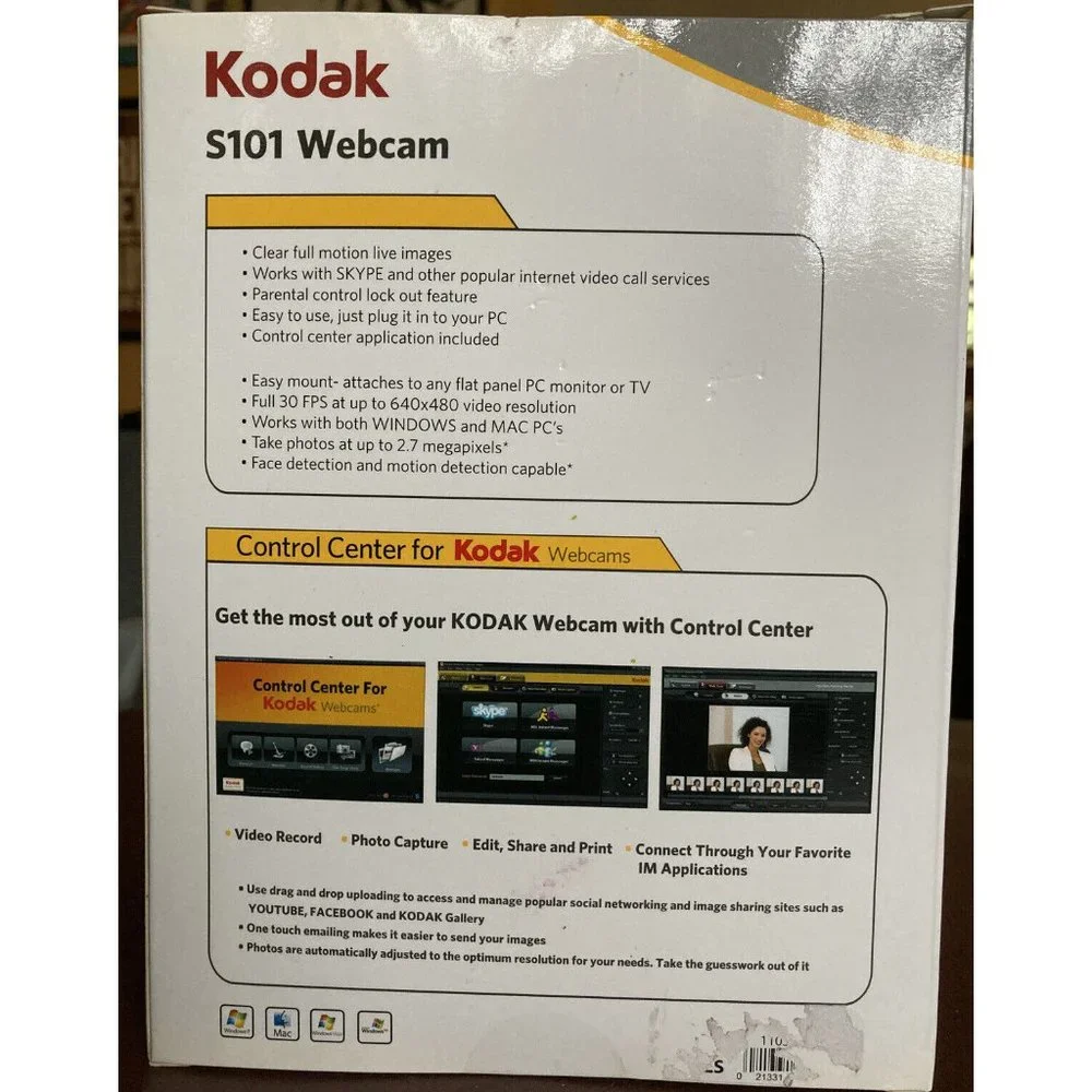 Kodak S101 Webcam – 1.3MP USB w/ Mic – Item 11037 – Works w/ Zoom Skype